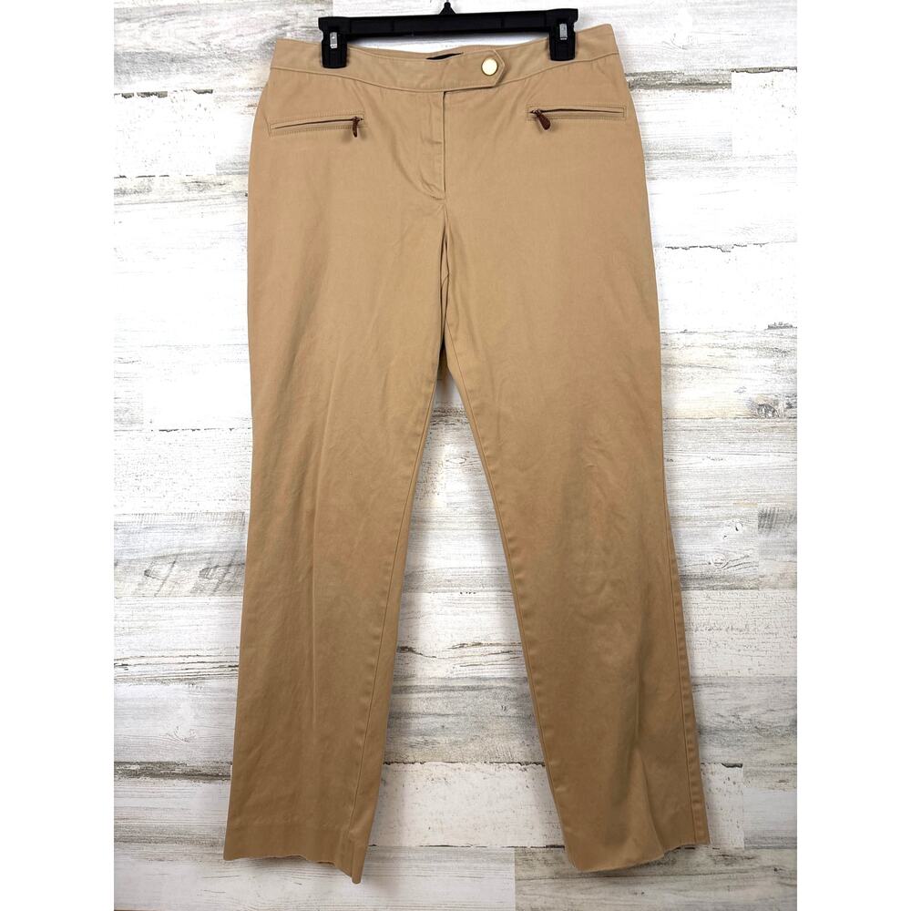 Talbots Womens 8 Tan Chino Cotton Ankle Pants Leather Zip Casual Work